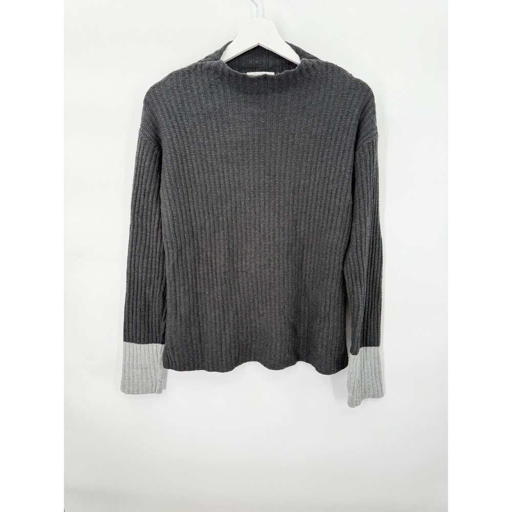 Carbon2Cobalt Sweater Womens S Gray Mock Neck Ribbed Cotton 355067 Colorblock